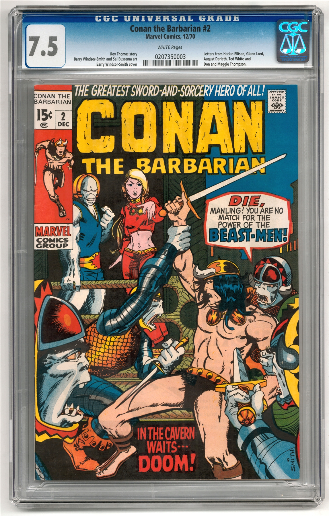 Conan The Barbarian #2 Cgc 7.5 (w) *0207350003* 