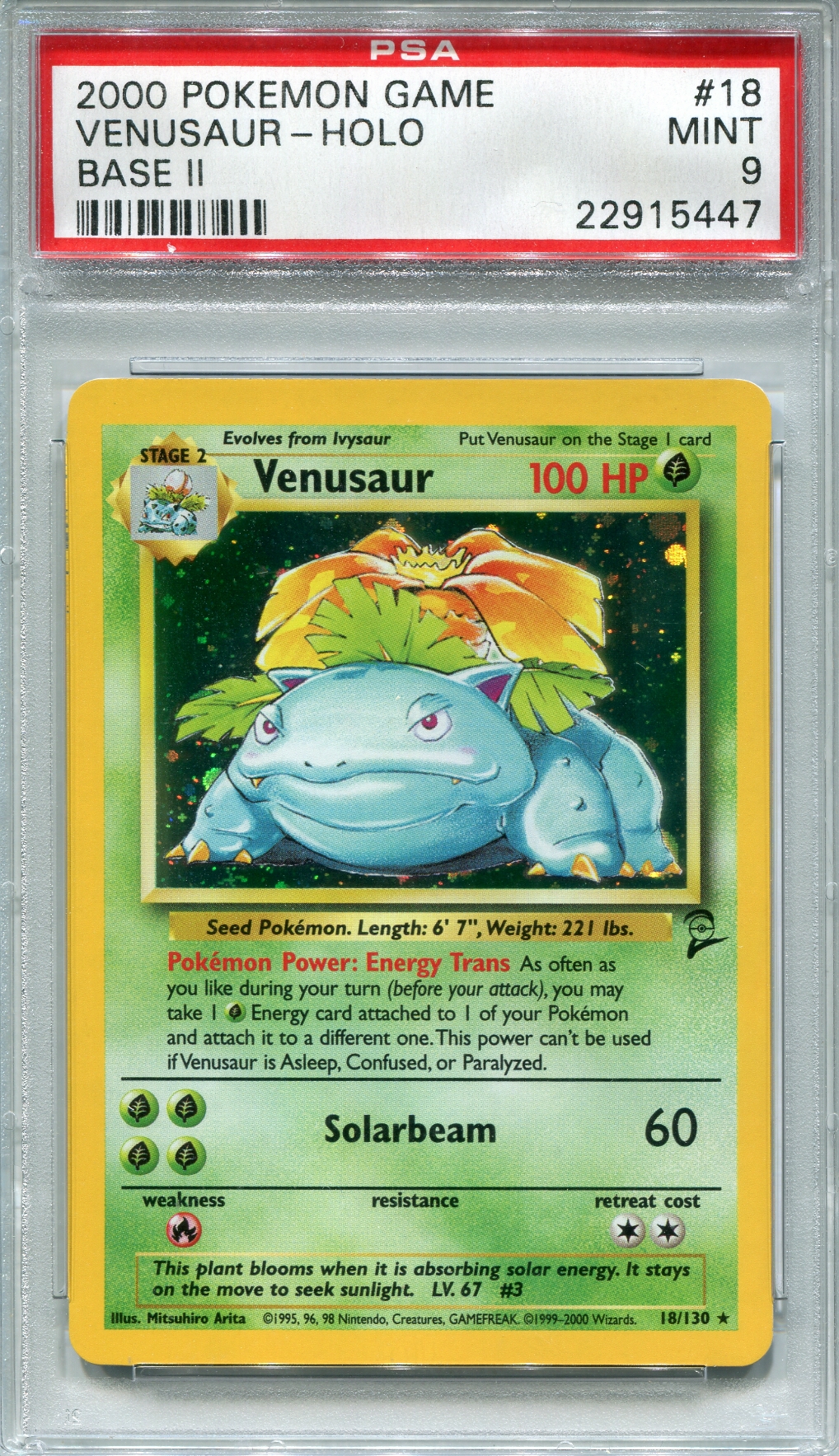 Pokemon Base Set 2 Single Venusaur 18/130 PSA 9 *22915447* DA
