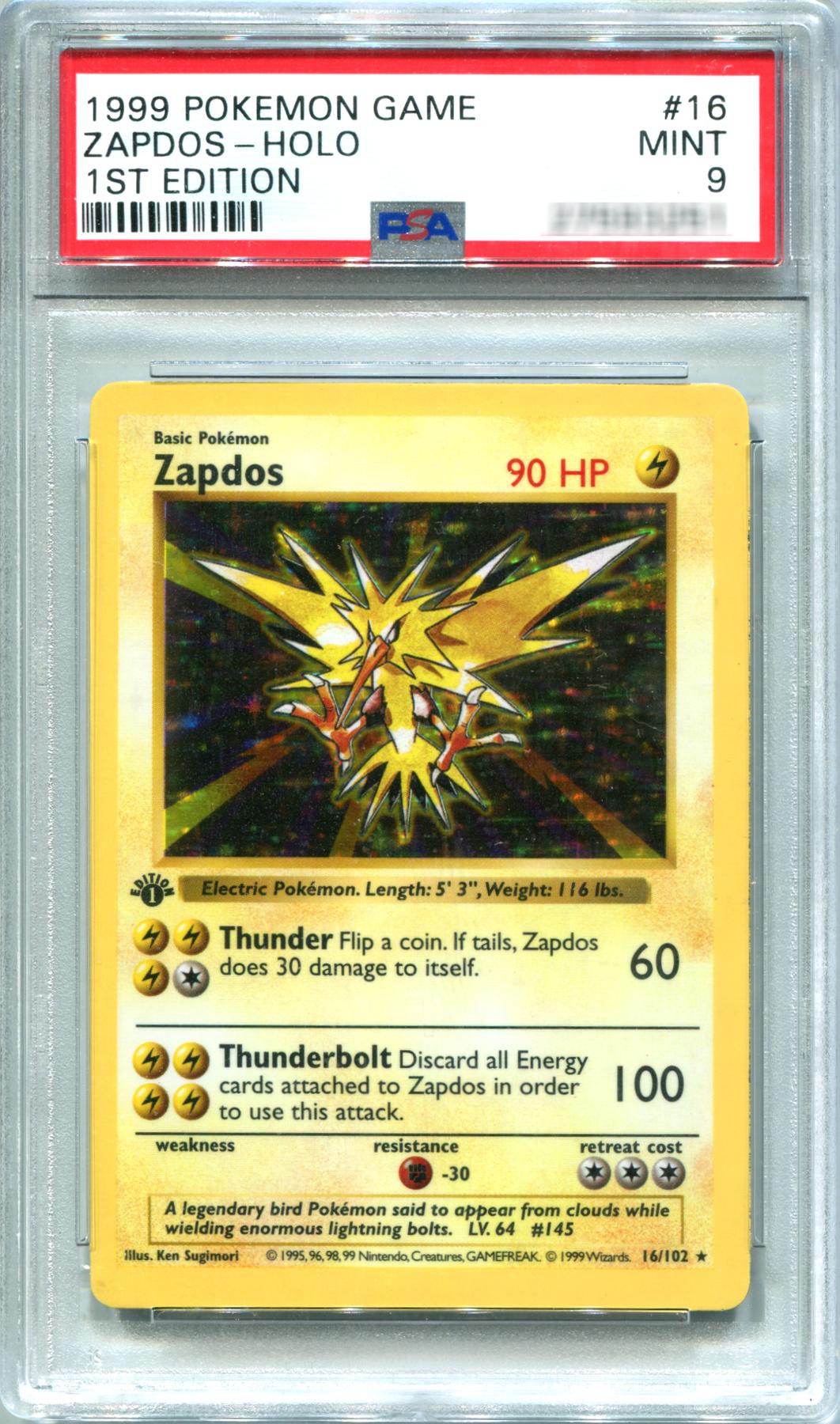 Pokemon Base Set 1st Edition Shadowless Zapdos 16/102 - PSA 9 | DA Card ...