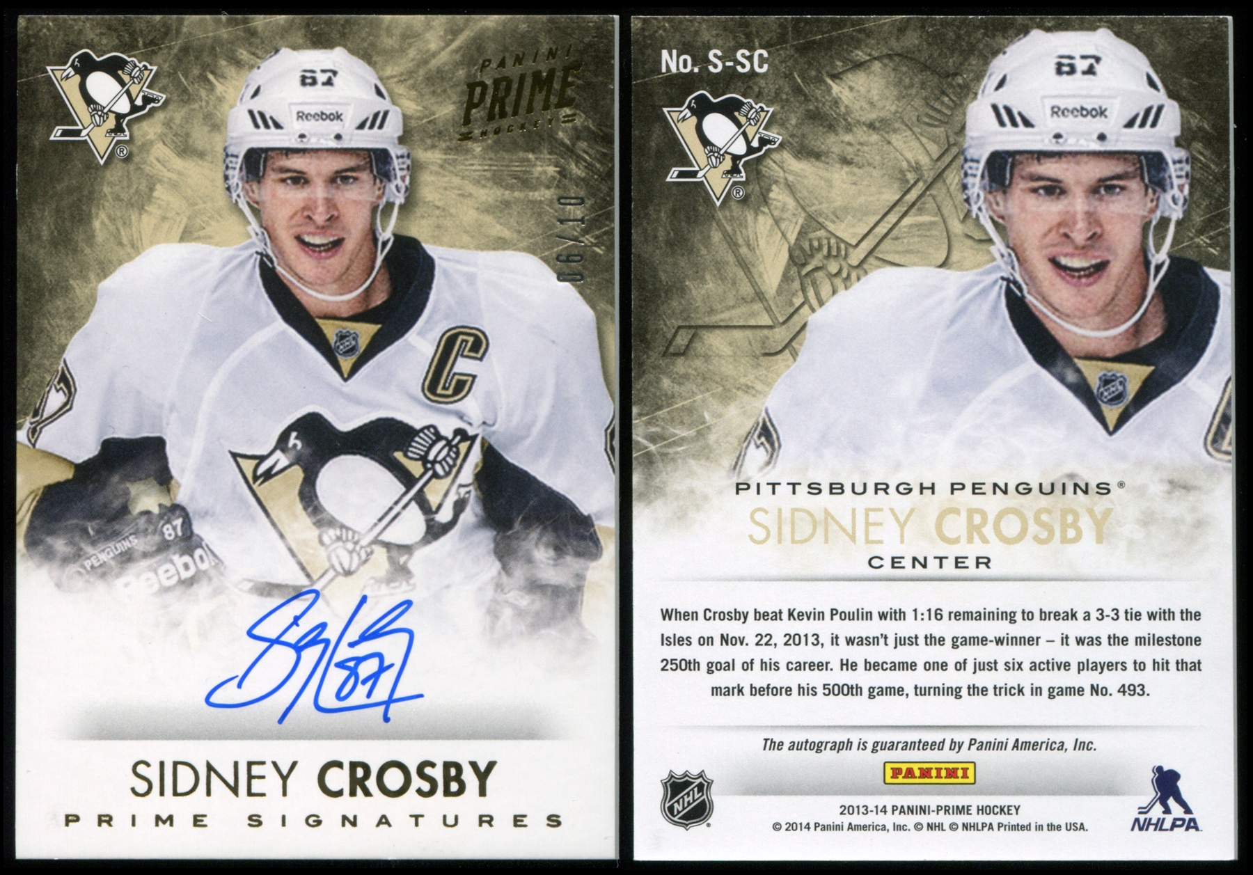 2013-14 Panini Prime Signatures Gold #ssc Sidney Crosby 6 10 Autograph 