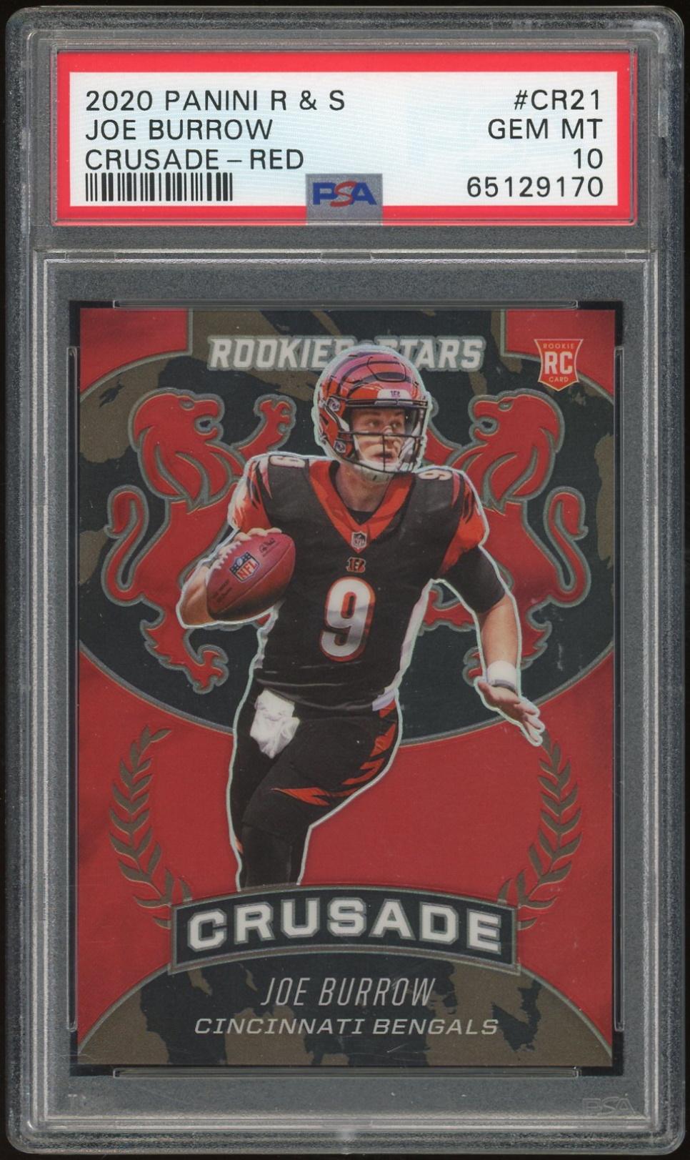 2020 Panini Rookies Stars Crusade Red CR21 Joe Burrow RC 75 PSA 10