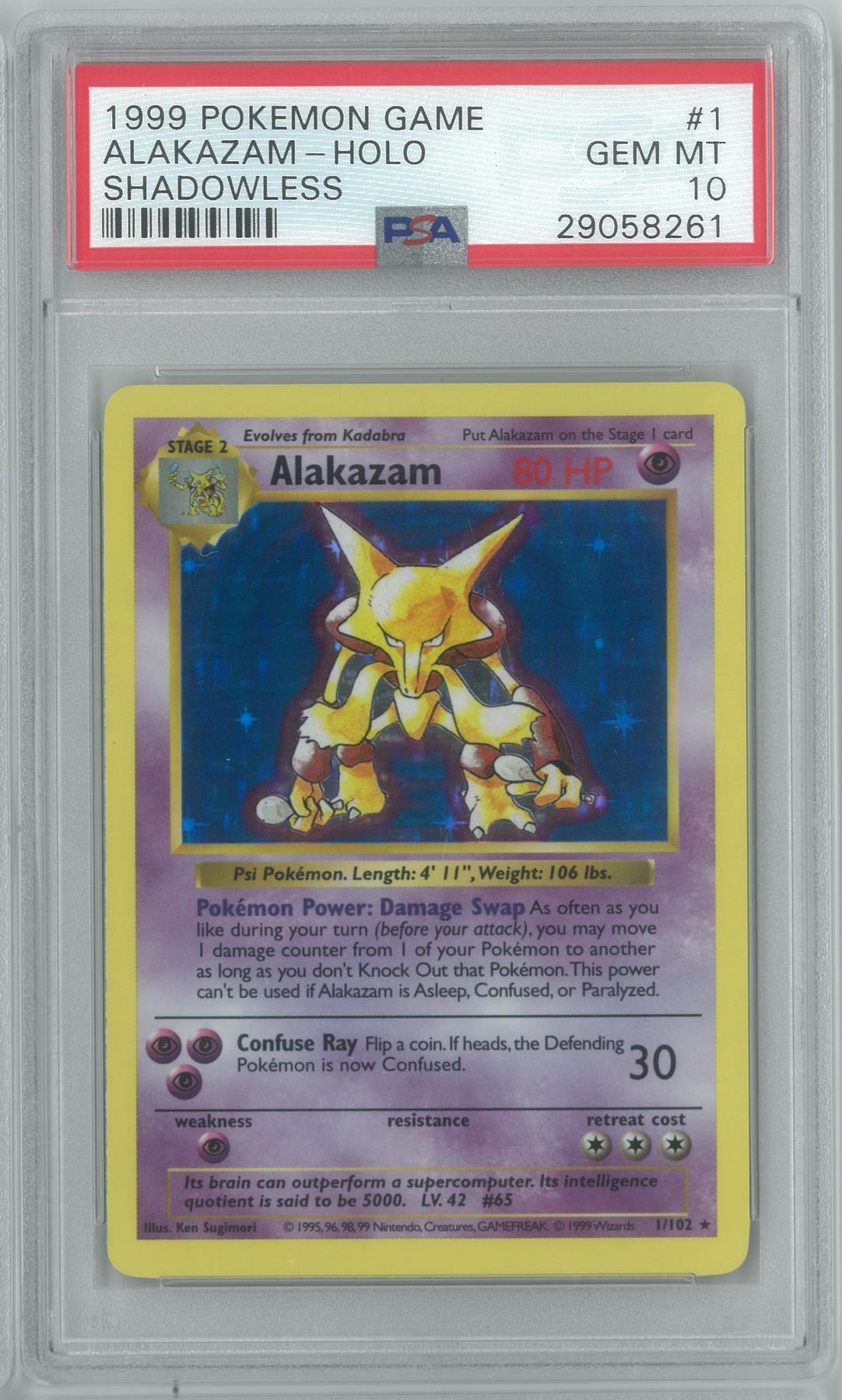 Pokemon Base Set 1 Shadowless Alakazam 1/102 PSA 10 GEM MINT | DA Card ...