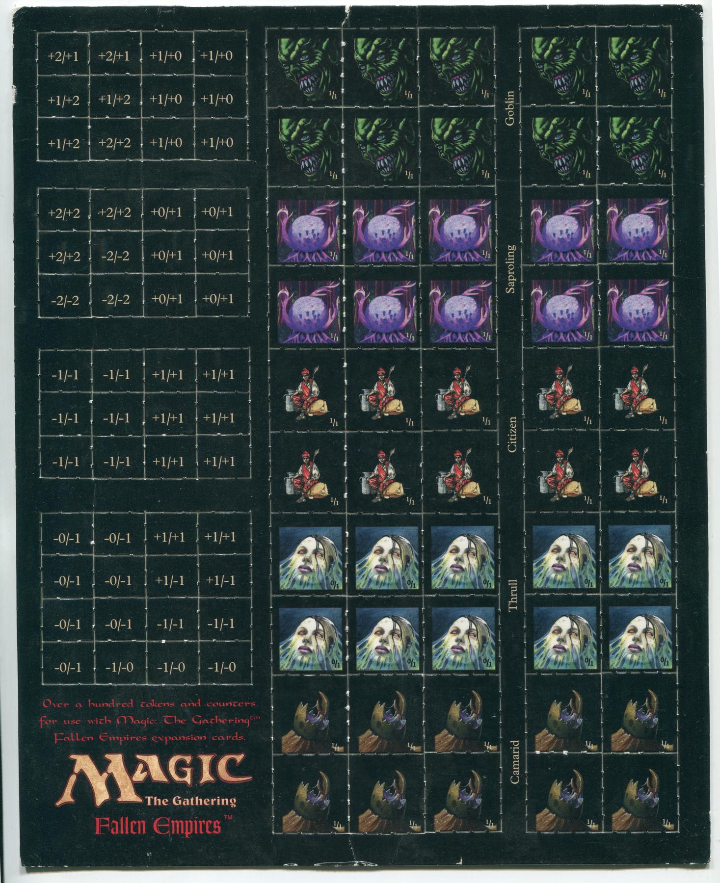 Magic the Gathering Fallen Empires Token and Counter Sheet Set