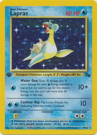 Pokemon Fossil 1st Edition Single Lapras 10 - SLIGHT PLAY (SP) | DA