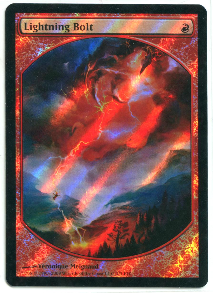 Magic the Gathering Promo Single Lightning Bolt TEXTLESS FULL ART FOIL HEAVY PLAY (HP) DA