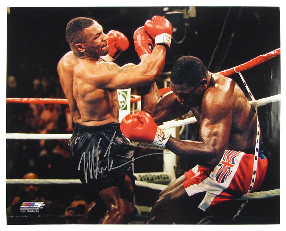 Mike Tyson Autographed 16x20 Uppercut Photo DA Card World