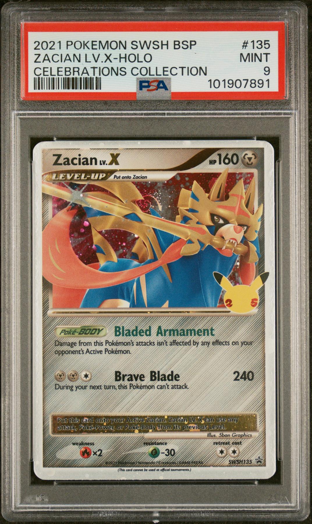 Pokemon Celebrations Collection Zacian LV.X SWSH135 PSA 9 | DA