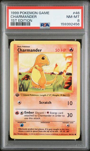 1999 Pokemon Base Set Shadowless 1st Edition Charmander #46 PSA 8