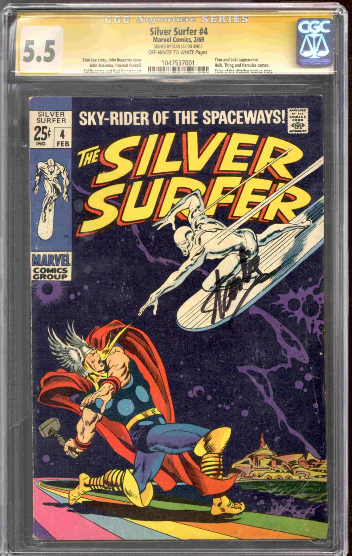 Silver Surfer #4 Stan Lee Signature Series CGC 5.5 (OW-W) *1047537001 ...