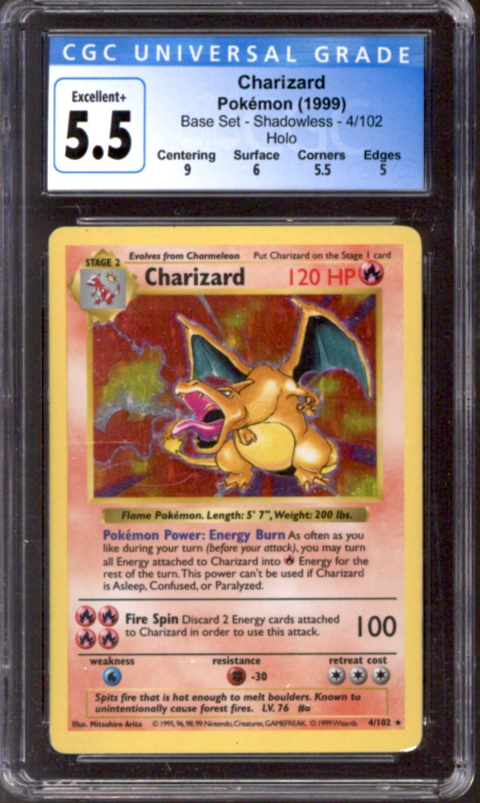 Pokemon Base Set Shadowless Charizard 4/102 CGC 5.5 B++ | DA Card World