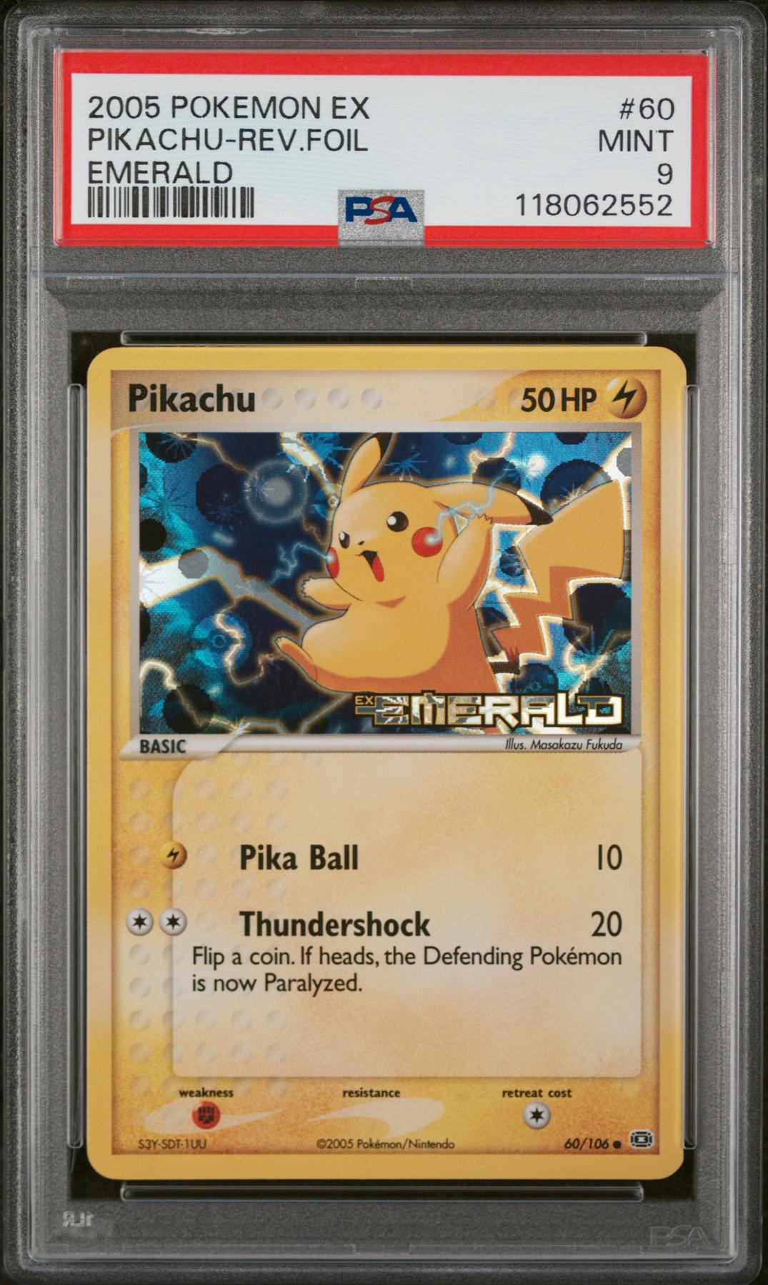 2005 Pokemon Ex Emerald Pikachu Reverse Foil #60 PSA 9