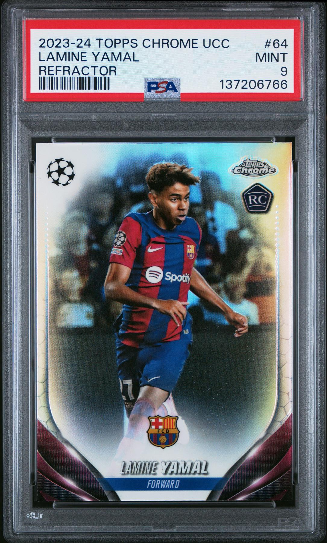 2023/24 Topps Chrome UCC Lamine Yamal Refractor #64 Rookie PSA 9