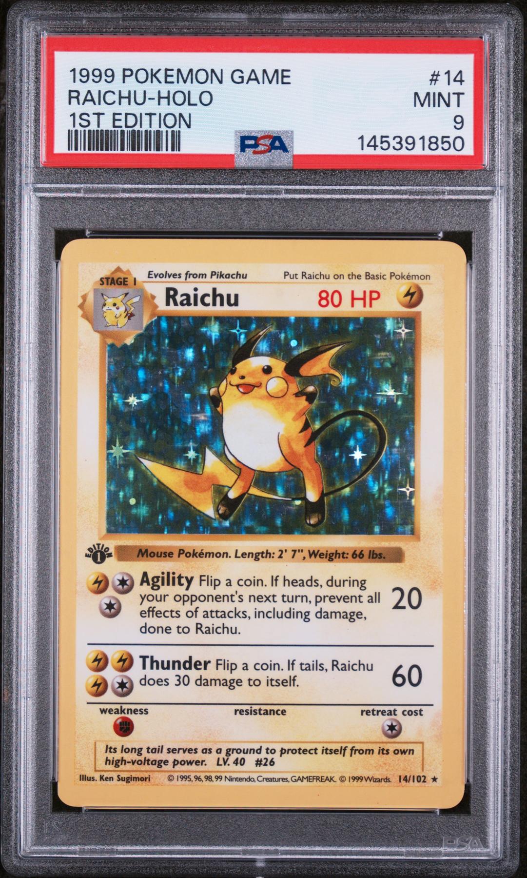 1999年 Pokemon Game Raichu-Holo 1st Ed. 1999 Nintendo Pokemon Game Raichu-Holo (1st Edition) | PSA CardFacts®