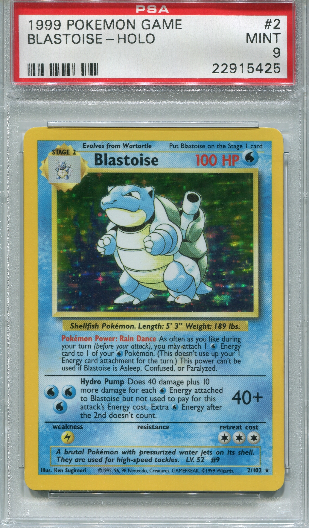 Pokemon Base Set 1 Single Blastoise 2/102 - PSA 9 - *22915425* | DA ...