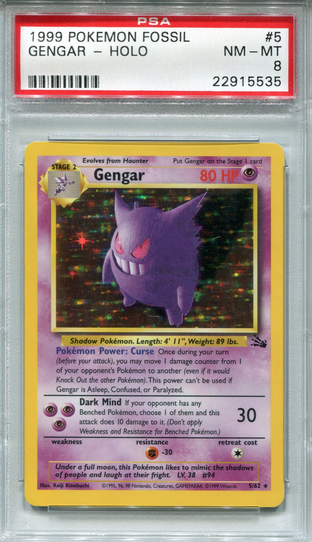 Pokemon Fossil Gengar 5/62 PSA 8 DA Card World