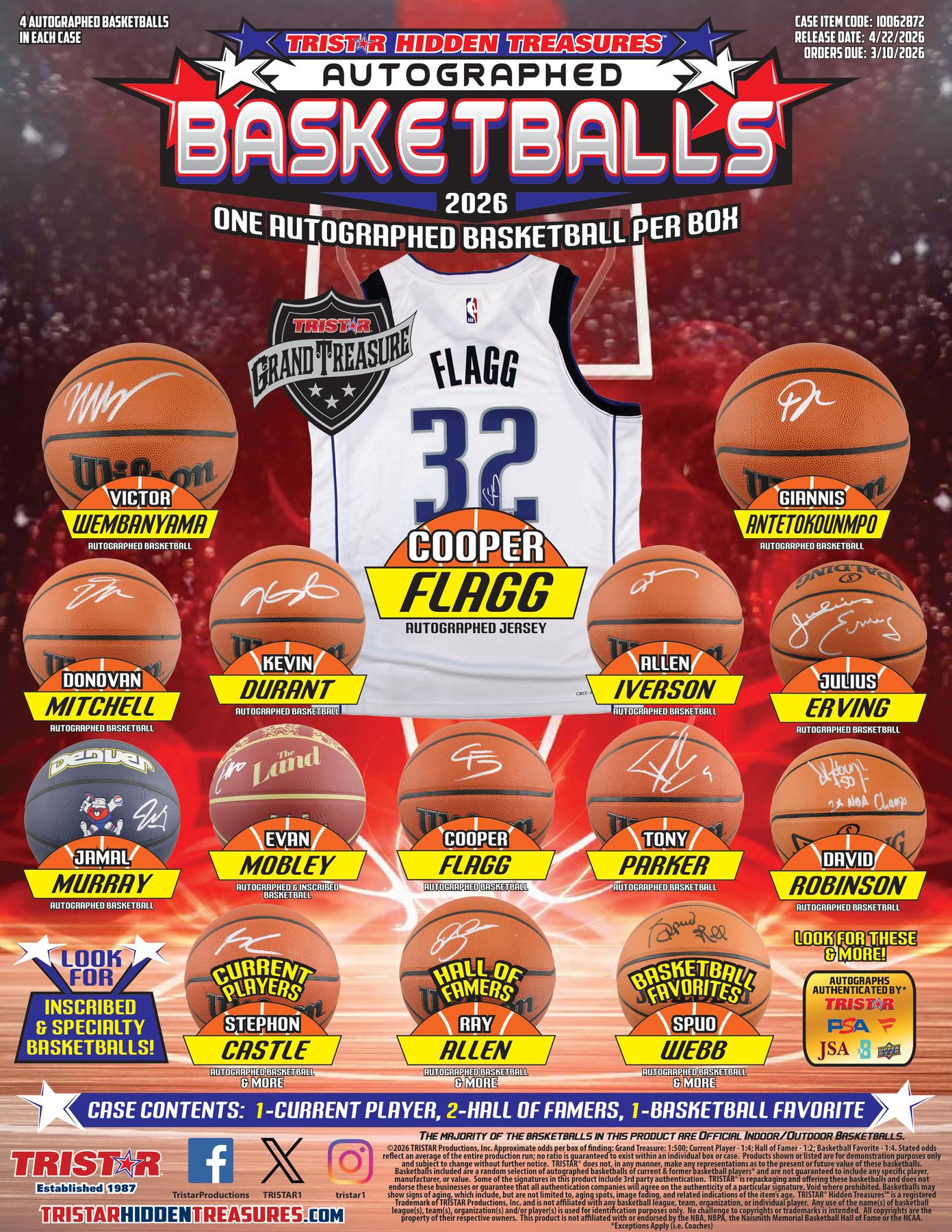 2026 TriStar Hidden Treasures Autographed Basketballs Hobby 4-Box Case (Presell)