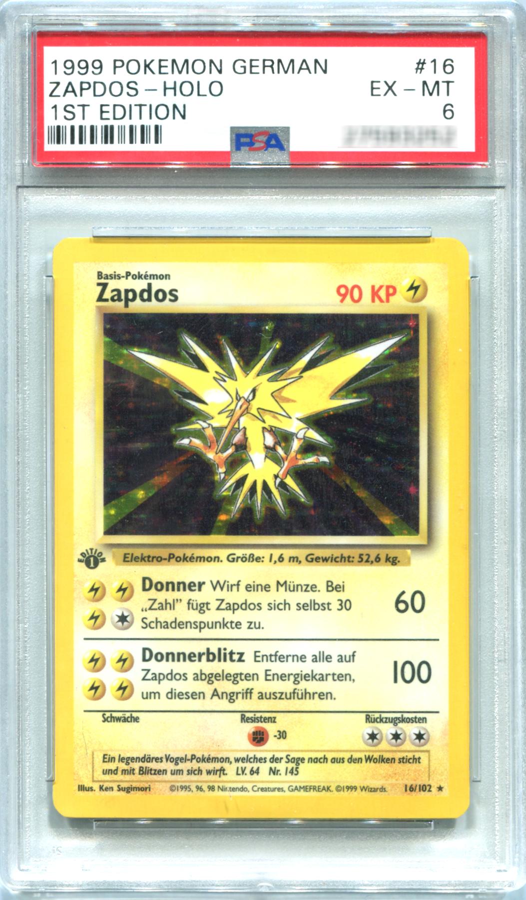 Pokemon Base Set 1st Edition Shadowless Zapdos 16/102 - PSA 6 | EBay