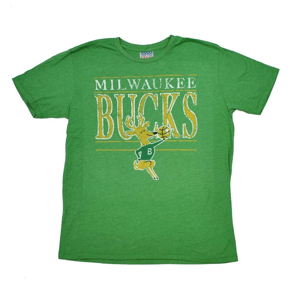 Milwaukee Bucks Junk Food Green Name & Logo Vintage Tee Shirt (Adult ...
