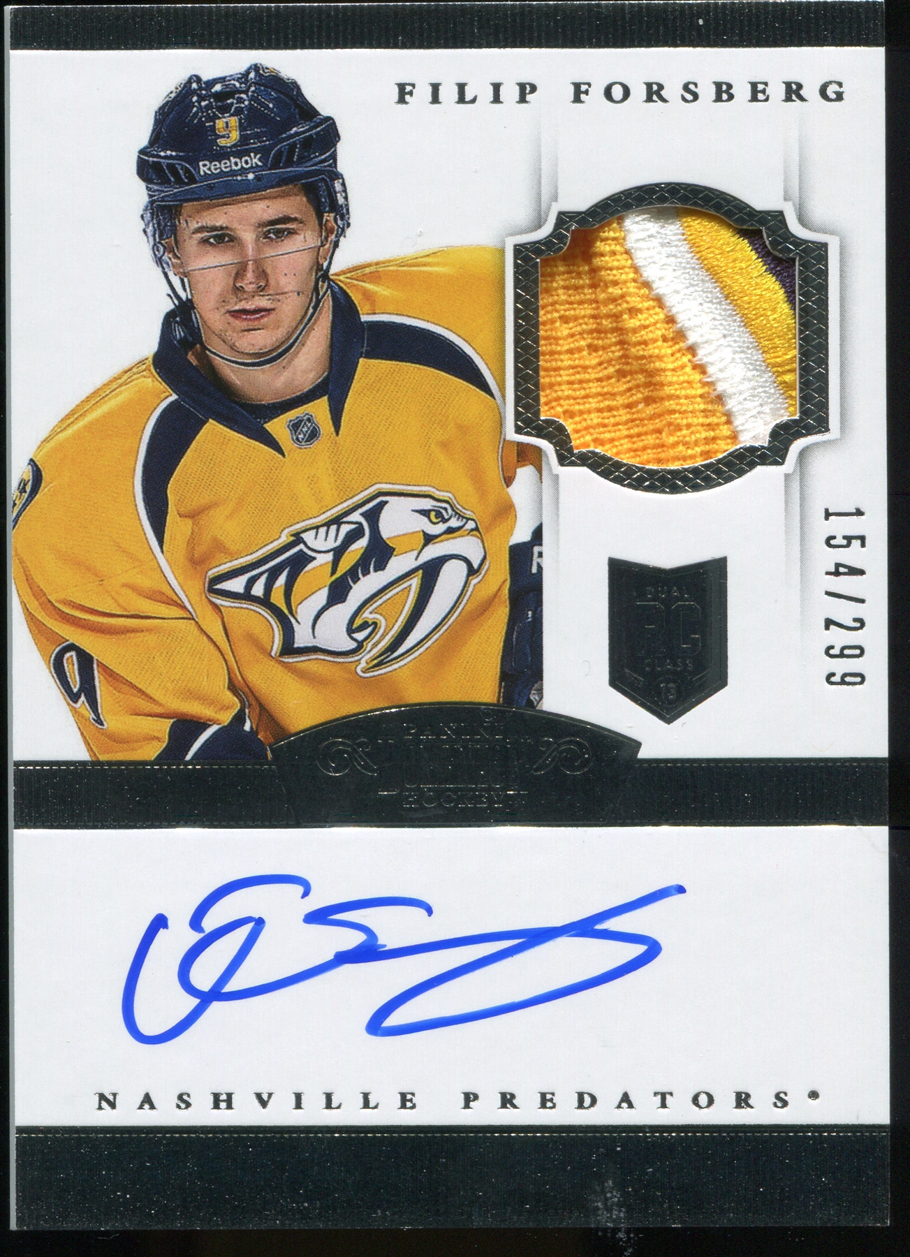 2013-14 Dominion #170 Filip Forsberg Patch Autograph Serial #154/299 ...