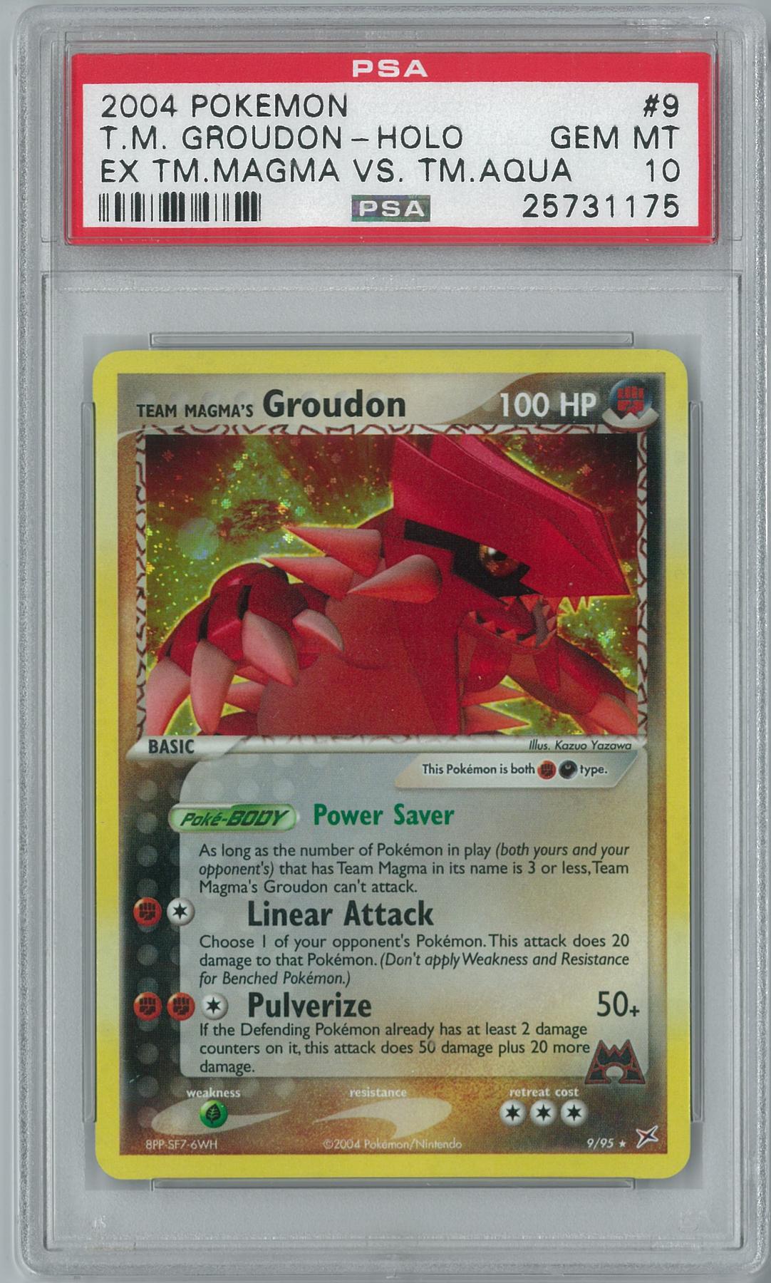 Pokemon EX Magma Vs Aqua Team Magma's Groudon 9/95 Holo Rare PSA 10 GEM ...