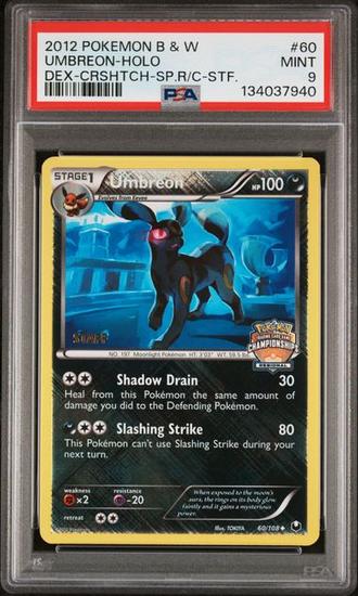 Image for 2012 Pokemon Dark Explorers Umbreon Holo Crosshatch Staff #60 PSA 9