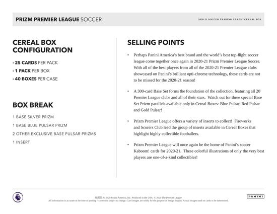 Image for 2020/21 Panini Prizm Premier League EPL Soccer Cereal 40-Box Case
