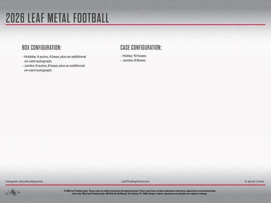 Image for 2026 Leaf Metal Football Hobby 10-Box Case