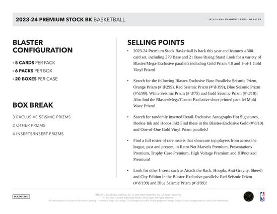 Image for 2023/24 Panini Premium Stock Basketball 6-Pack Blaster 20-Box Case