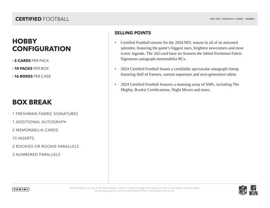 Image for 2024 Panini Certified Football 1st Off The Line FOTL Hobby Box