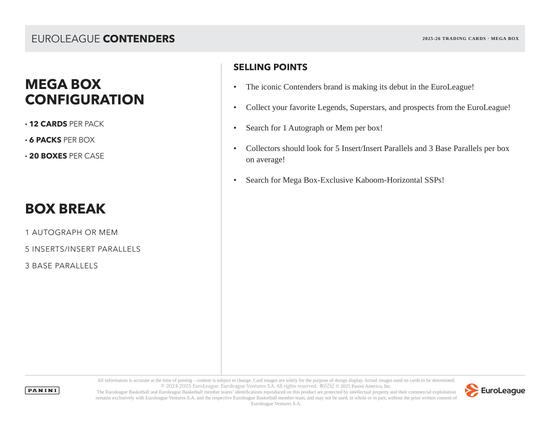 Image for 2025/26 Panini Contenders EuroLeague Basketball Mega Hobby 20-Box Case