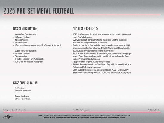 Image for 2025 Leaf Pro Set Metal Football Hobby 10-Box Case