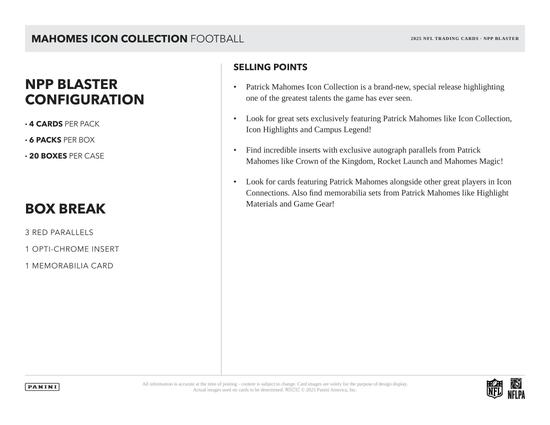 Image for 2025 Panini Mahomes Icon Collection Football Blaster 20-Box Case