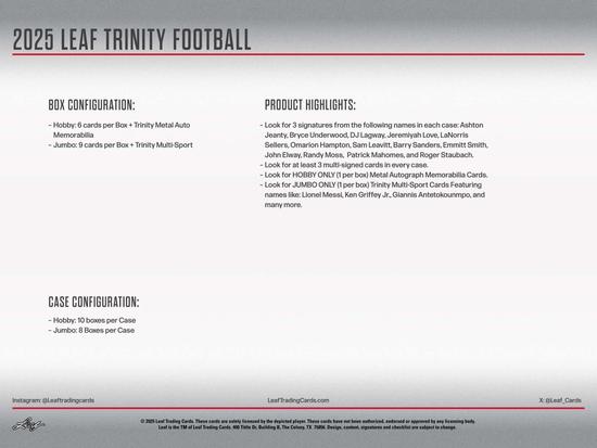 Image for 2025 Leaf Trinity Football Hobby Jumbo Box