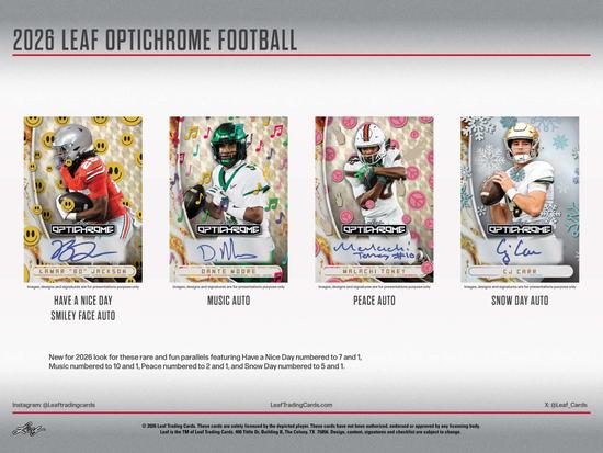 Image for 2026 Leaf Optichrome Football Hobby Jumbo 8-Box Case