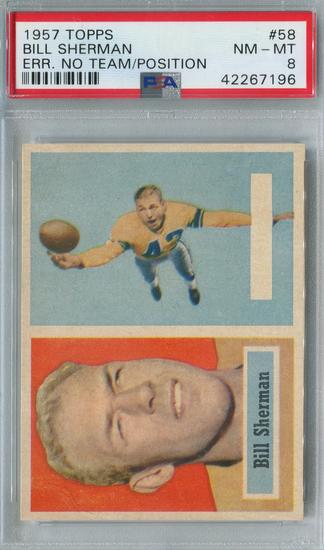 Image for 1957 Topps Football #58 Bill Sherman No Team/Position PSA 8 (NM-MT) *7196