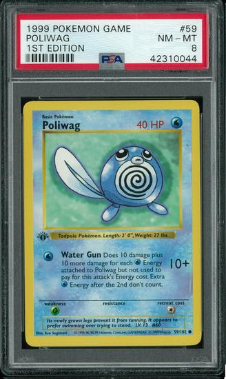 Image for Pokemon Base Set 1st Edition Shadowless Poliwag 59/102 PSA 8