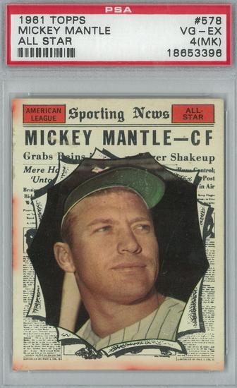 1961 Topps Baseball 578 Mickey Mantle AS PSA 4MK VG EX 3396 Reed 