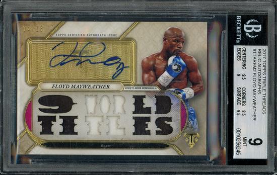 Image for 2017 Topps Triple Threads Floyd Mayweather Jr. 2-Color Patch Auto Card #TTAR-FM2 04/18 BGS 9