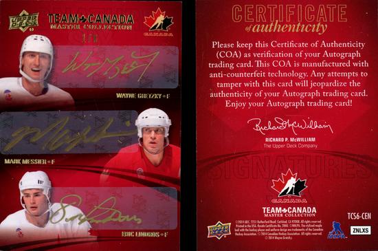 Image for 2015 Team Canada Wayne Gretzky /Messier/Lindros/Toews/Huberdeau/Skinner Auto Card #1/6