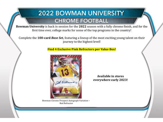 Image for 2022 Bowman Chrome University Football Blaster 40-Box Case (Pink Refractor!)