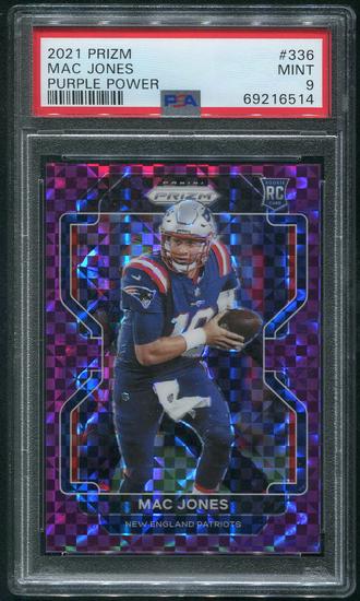 Image for 2021 Panini Prizm Football #336 Mac Jones Rookie Prizms Purple Power #17/49 PSA 9 (MINT)