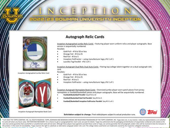 Image for 2022/23 Bowman University Inception Hobby Box