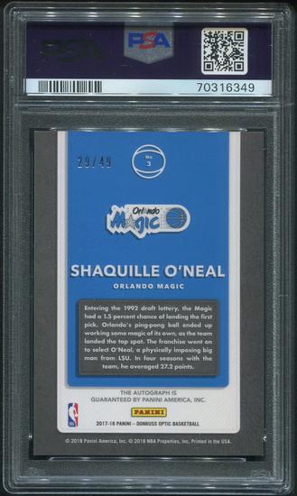 Image for 2017/18 Donruss Optic Basketball #3 Shaquille O'Neal Dominators Auto #29/49 PSA 8 (NM-MT)