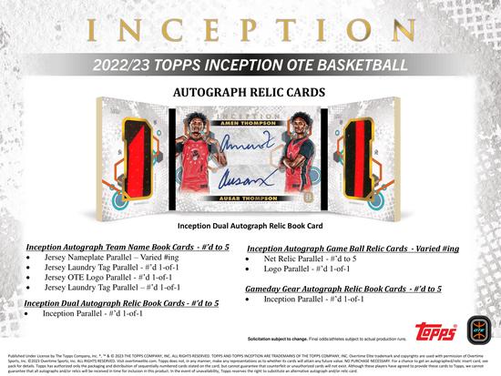 Image for 2022/23 Topps Inception Overtime Elite Basketball Hobby Box