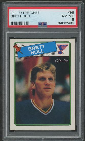 Image for 1988/89 O-Pee-Chee Hockey #66 Brett Hull Rookie PSA 8 (NM-MT)