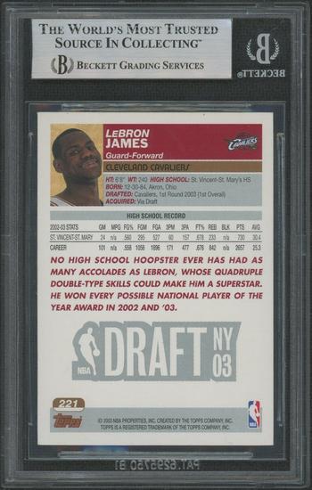 Image for 2003/04 Topps Basketball #221 LeBron James Rookie BGS 7 (NM)
