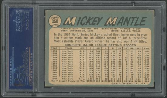 Image for 1965 Topps Baseball #350 Mickey Mantle PSA 4 (VG-EX)