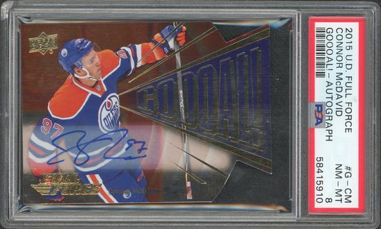 Image for 2015/16 Upper Deck Full Force Connor McDavid GOOOAL! Rookie Auto PSA 8