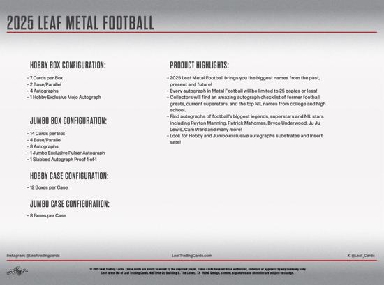 Image for 2025 Leaf Metal Football Hobby 12-Box Case