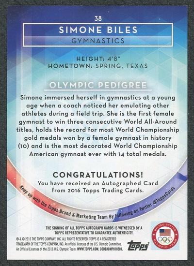 Image for 2016 Topps U.S. Olympic Simone Biles Team USA Auto